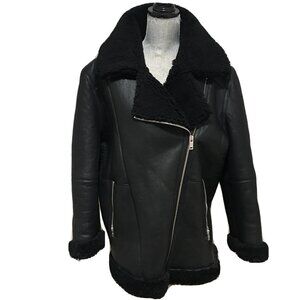 NWT- UGG Arrabella Shearling Moto Black Leather Jacket-XL
